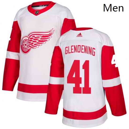 Mens Adidas Detroit Red Wings 41 Luke Glendening Authentic White Away NHL Jersey